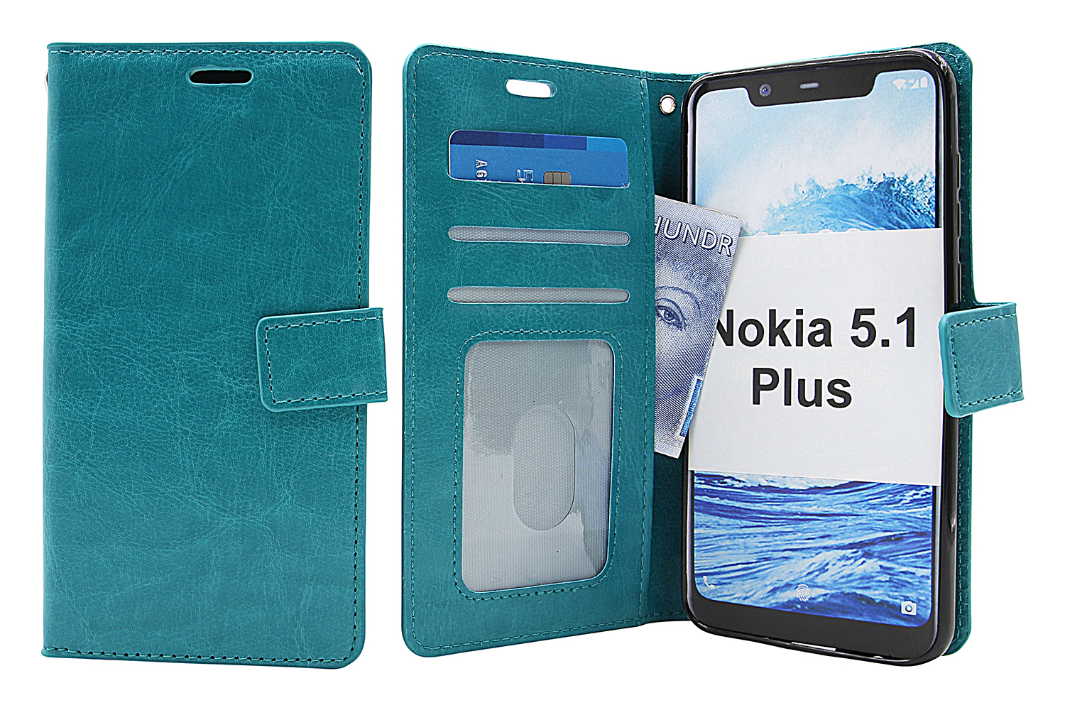 Crazy Horse Wallet Nokia 5.1 Plus Turkos