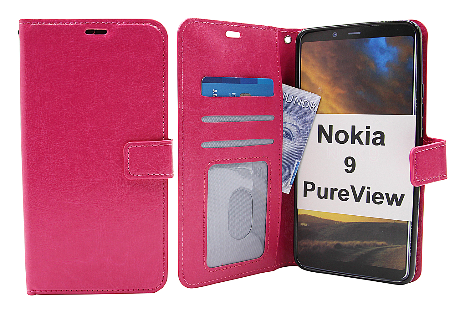 Crazy Horse Wallet Nokia 9 PureView Hotpink